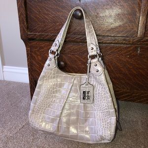 Coach Gray Leather “croc” Hobo Bag